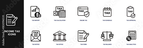 Income Tax Line Icon Set
