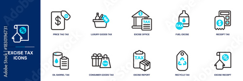 Excise Tax Blue Colored Outline Icon Set