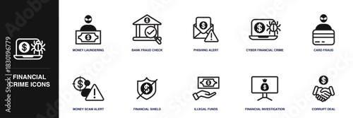 Financial Crime Line Icon Set