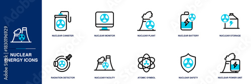 Nuclear Energy Blue Colored Outline Icon Set