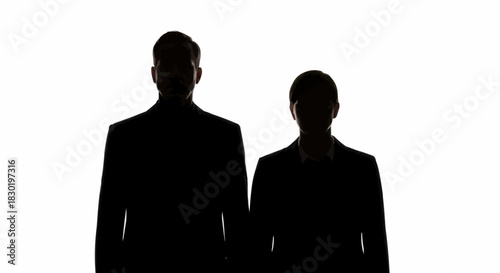 Silhouette of two business people standing together.