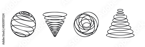 Abstract swirling vortex and conical shapes created with flowing lines for dynamic visual concepts and fluid motion representation