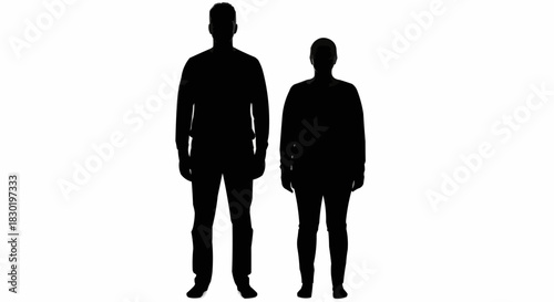 Silhouettes of Two Figures Standing Side by Side Against White Background.