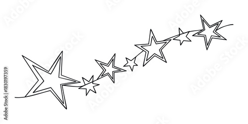 Decorative outline stars flowing in a dynamic line creating a celebratory or achievement motif suitable for graphic overlays and festive themes.