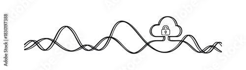 Abstract secure cloud data connection line symbol representing network security and cybersecurity protection for digital information transfer and storage solutions