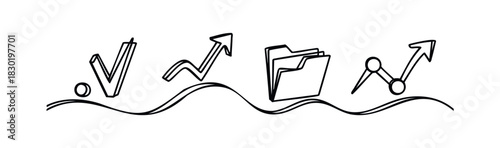 Conceptual infographic elements showing business growth, data analysis, and organization for financial reports and project management in a modern presentation.