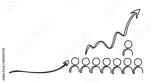 Minimalist graphic depicting a rising trend line with stick figures symbolizing growth and success in business or personal development for presentations and reports.