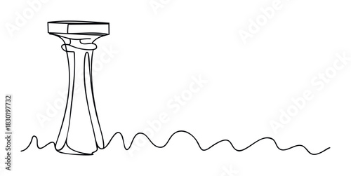 Minimalist line drawing of a classical column with a wavy ground line, representing architecture, history, and abstract forms for editorial use