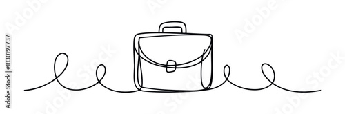 Simple line art of a briefcase with swirling lines around it, perfect for business and travel concepts, offering a minimalist aesthetic for professional use and corporate themes.