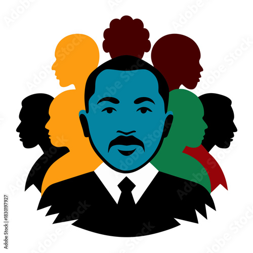 Diverse group of people with leader in front illustration