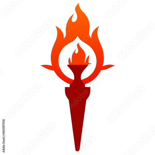 Stylized torch with flame vector illustration on white background