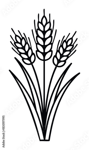 Symbol of agriculture and growth featuring three stalks of wheat, perfect for food industry branding, harvest concepts, and natural product marketing needs.