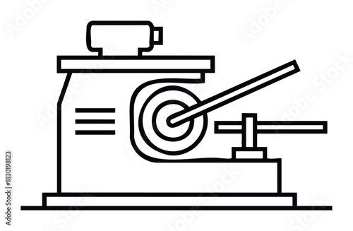 Industrial machine with rotating drum and lever arm for manufacturing or fabrication processes, symbolizing production and engineering workflows.