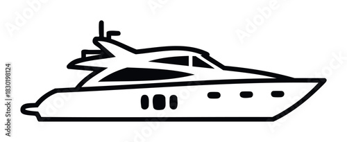Sleek luxury yacht silhouette cruising through waters, perfect for travel, adventure, and leisure themes in marketing and media projects.