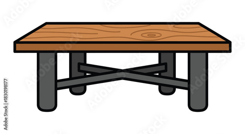 Simple cartoon drawing of a wooden coffee table with four legs and cross bracing