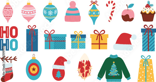 Festive Christmas and Holiday Icons Collection Ornaments, Gifts, Stockings, and Sweaters