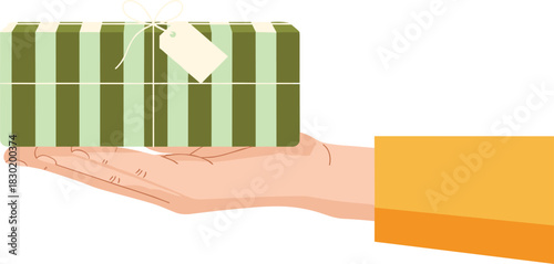 A Hand Offers a Thoughtfully Wrapped Gift Box with a Blank Tag, Symbolizing Generosity and Celebration