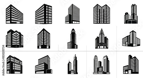 Urban architecture collection silhouettes modern building designs