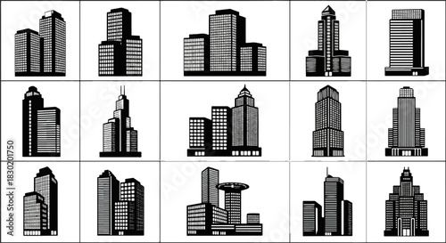 Urban architecture collection isolated graphic elements