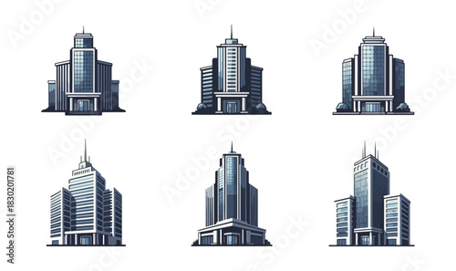 Urban buildings skyscrapers set isolated vector illustration