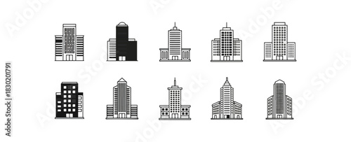 Vector illustrations of urban skyscrapers buildings collection