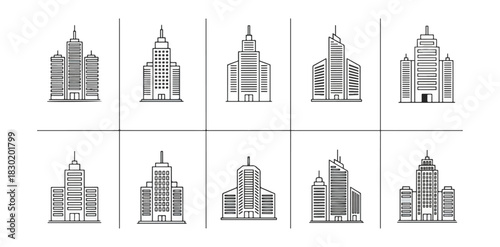 Skyscrapers and buildings set silhouette design against a dark background