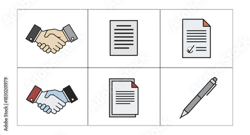 Business deal illustrations agreement and handshake icons