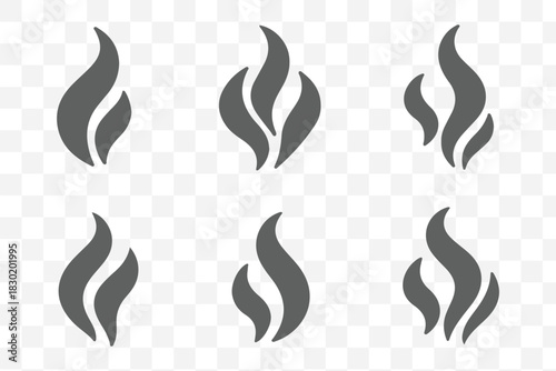 Steam Smoke flat icon set. Aroma smell symbol. Vector