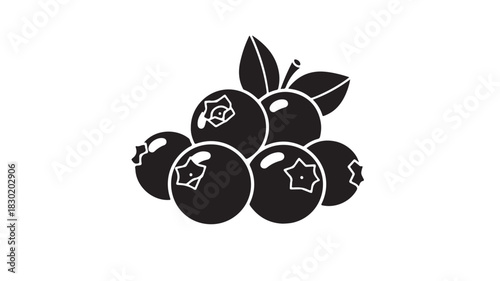 Cluster of blueberries with leaves simple flat vector icon for healthy food and beverage design isol