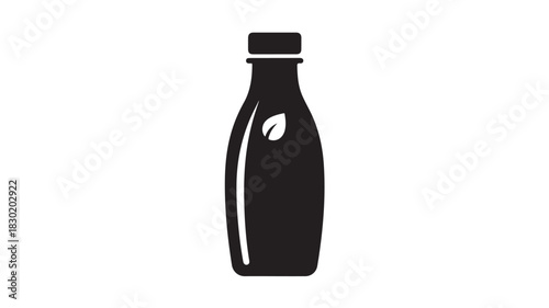 Black bottle with leaf icon simple vector illustration for healthy drinks and organic products isola