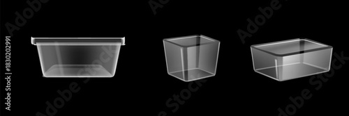 Plastic Packages Transparent Wrap Set Vector. Empty Food Product Polyethylene Package Mock Up Template. Realistic Nylon Pack Packaging Branding Design Illustration