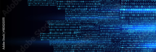 Blue Binary Data Software Programming Code Background. Random Parts of Program Code. Digital Data Technology Concept.