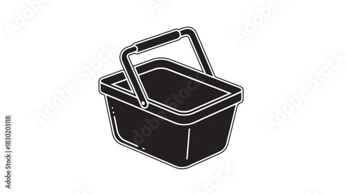 Black shopping basket illustration simple flat vector design element isolated on white background