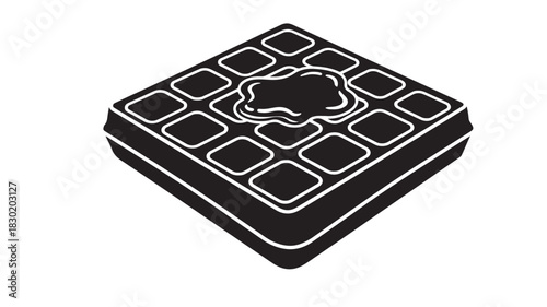 Waffle with butter a simple black and white vector illustration isolated on white background