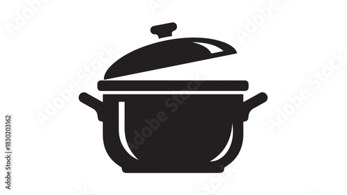 Black cooking pot icon with lid simple vector illustration for culinary design isolated on white background
