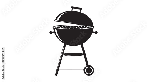 Black barbecue grill vector illustration simple flat design isolated on white background for summer cooking