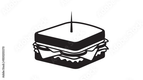 Black and white sandwich illustration simple vector graphic for menu design isolated on white background