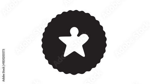 Star icon in a scalloped circle simple flat vector design element isolated on white background