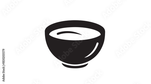 Black bowl with liquid simple vector glyph illustration for food and beverage designs isolated on white background