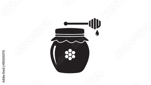 Honey jar icon with dipper simple flat vector design isolated on white background for food and beverage concepts