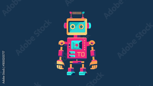 Colorful cartoon robot illustration against a dark background vector design