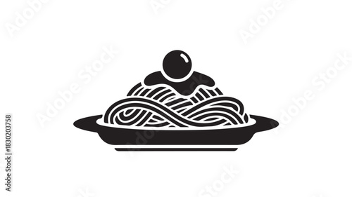 Spaghetti with meatball icon simple black glyph vector illustration isolated on white background for menu design