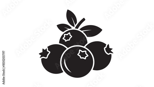 Black and white blueberry icon simple flat vector illustration isolated on white background