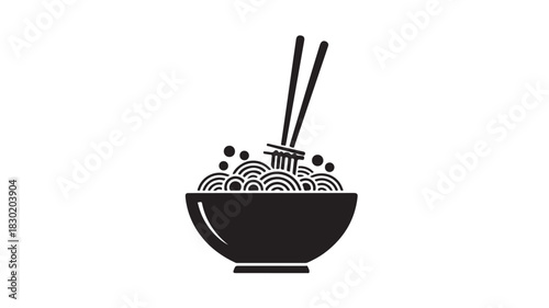 Noodle bowl icon with chopsticks simple flat vector design element isolated on white background