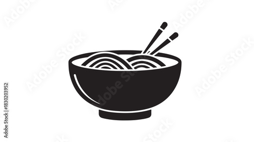 Noodle bowl icon with chopsticks simple flat vector glyph for Asian food menu isolated on white background