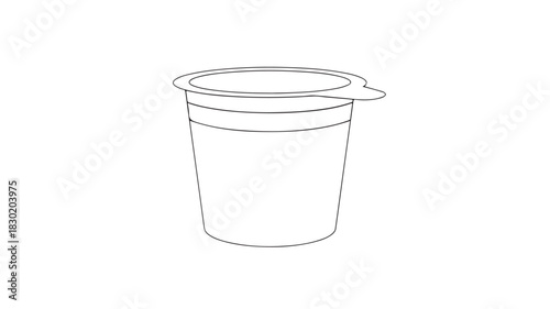 Outline vector illustration of a small plastic cup with foil lid simple design for food packaging mockups isolated on white