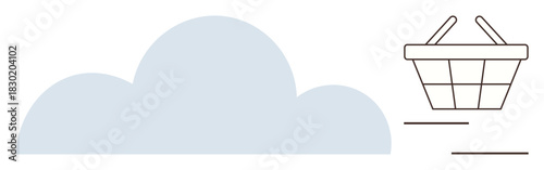 Cloud and shopping basket graphic symbolizes e-commerce, cloud storage, digital marketplace, and online retail operations. Ideal for technology, data, shopping, e-commerce, storage networking