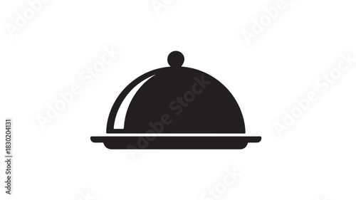 Black and white food cloche icon simple vector illustration for restaurant menu design isolated on white background
