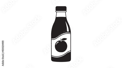 Black and white vector illustration of a bottle of orange juice minimalist design isolated on white background