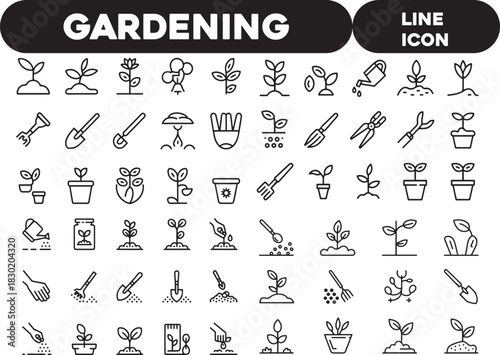 Gardening and seeding activities thin line icon set 1 of 2. Symbol collection in transparent background. Editable vector stroke.one line icon set whit white background
